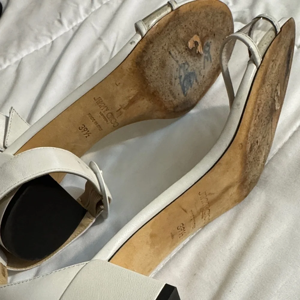 Jimmy Choo Jaimie 40 White Leather and PVC Block Heel Sandals Sz 39.5/ 9 - Picture 7 of 8